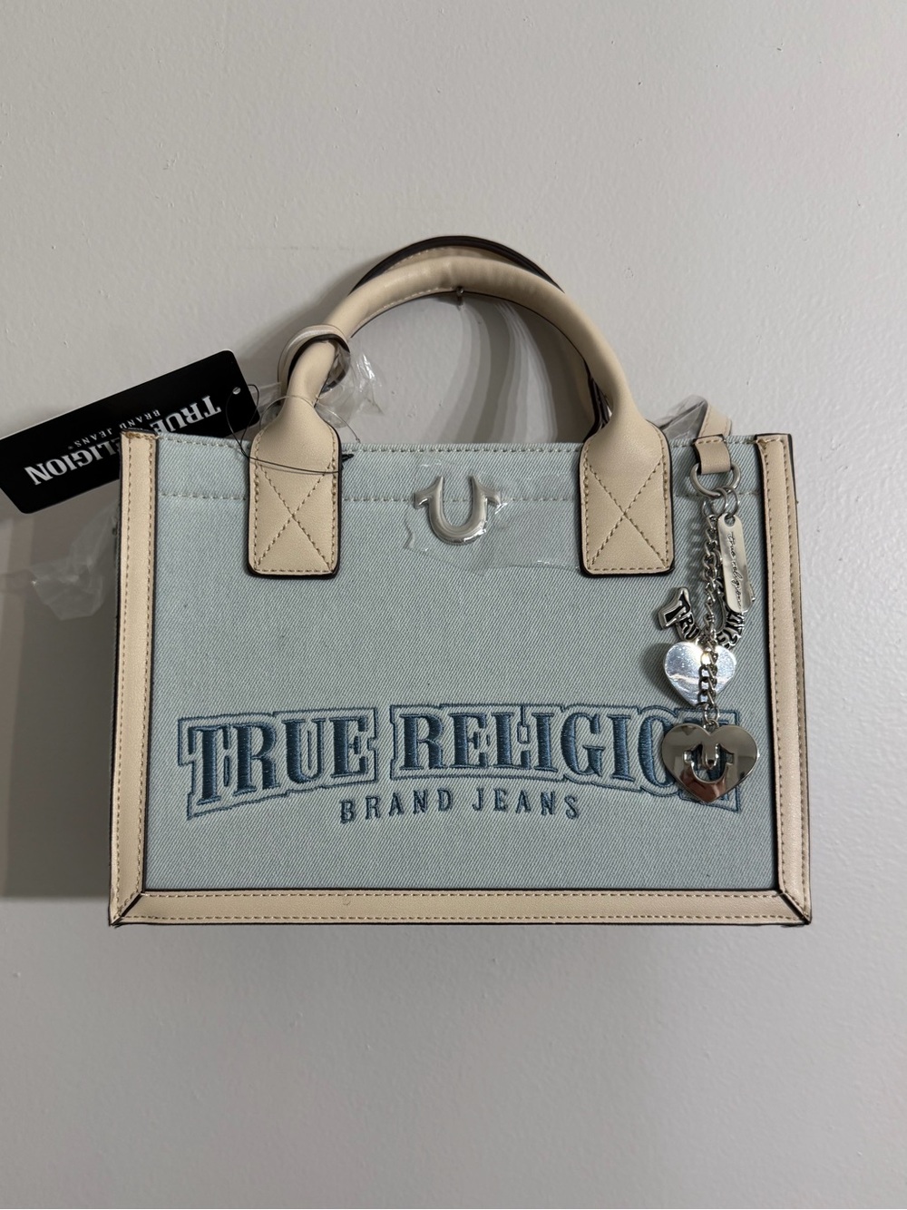 True Religion Bombe Logo Denim Tote Bag